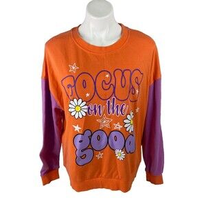 Fantastic Fawn Women Medium Orange Sweatshirt Focus On The Good Flower Print